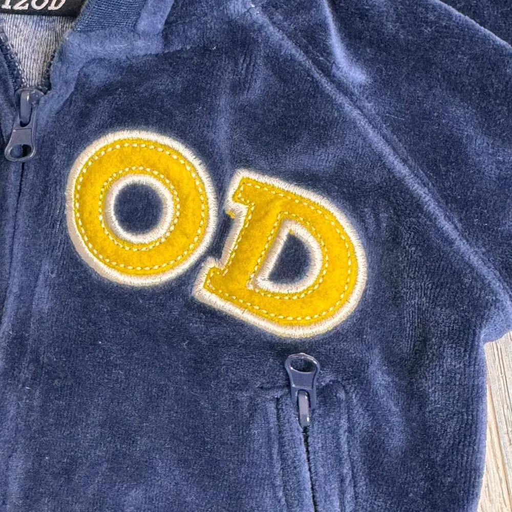 Izod Baby Boy Navy Velour Zip Hoodie Jacket Yellow Accent 3-6M